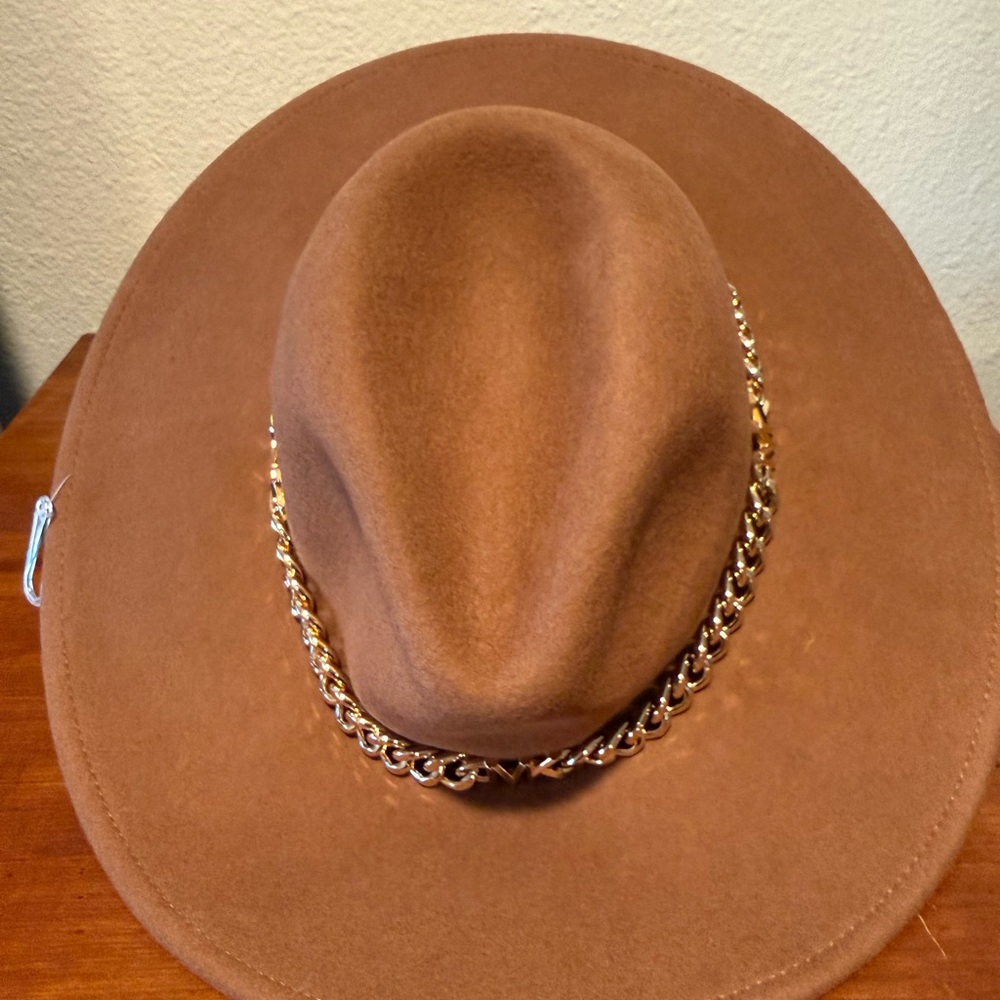 Michael Kors Felt Hat with Gold Chain Accent